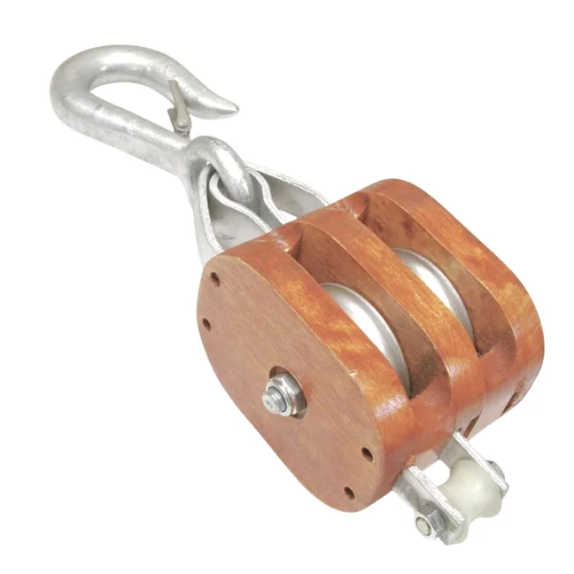 IMPA 231676 Wooden Pulley Block Double Wheel Hook
