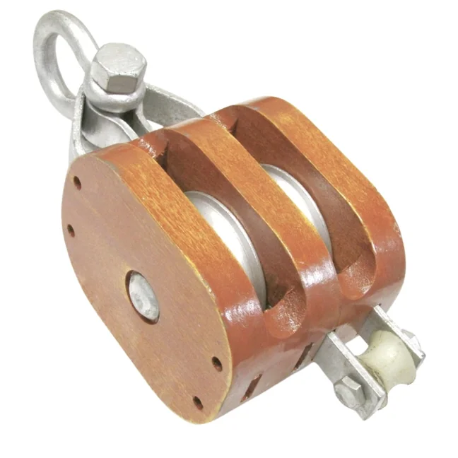 IMPA 231676 Wooden Pulley Block Double Wheel Shackle